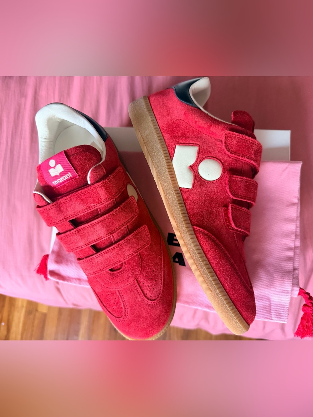 Isabel Marant Red Suede Velcro Sneakers